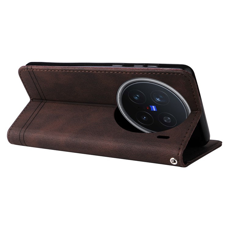 For vivo X200 Pro 5G Wallet Case Skin Touch Leather Phone Cover Tree Pattern Hardware - Brown