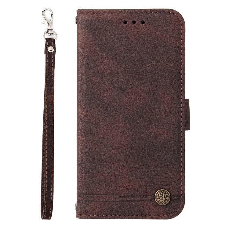 For vivo X200 Pro 5G Wallet Case Skin Touch Leather Phone Cover Tree Pattern Hardware - Brown