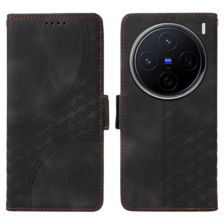 For vivo X200 5G Case PU Leather Phone Cover Rhombus Starry Imprinted - Black