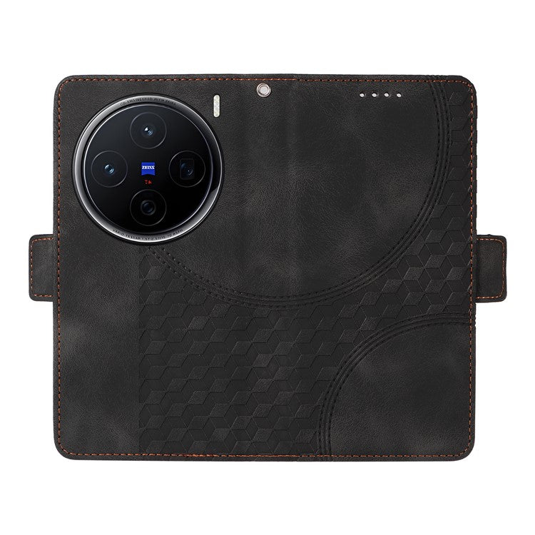 For vivo X200 5G Case PU Leather Phone Cover Rhombus Starry Imprinted - Black