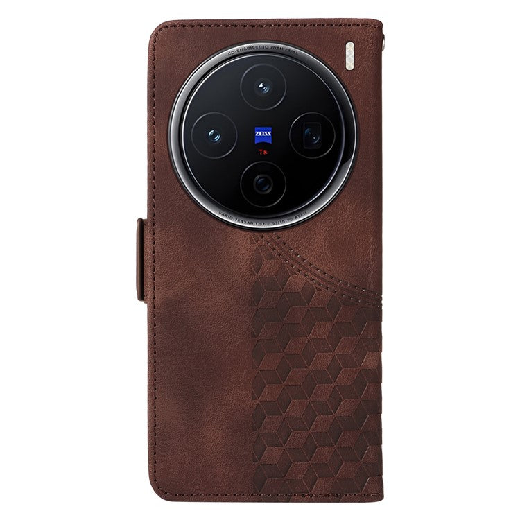 For vivo X200 5G Case PU Leather Phone Cover Rhombus Starry Imprinted - Brown
