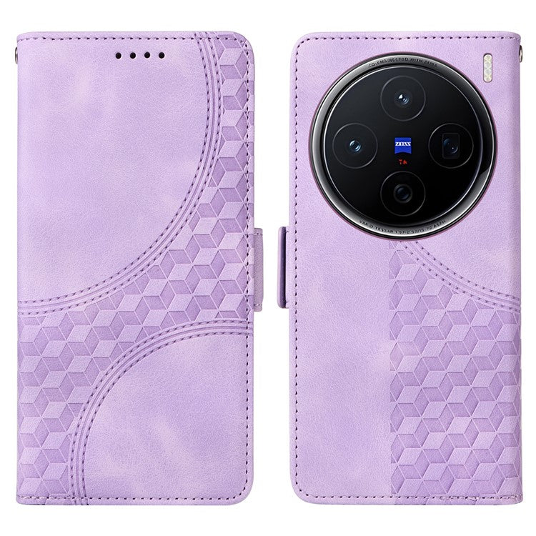 For vivo X200 5G Case PU Leather Phone Cover Rhombus Starry Imprinted - Purple