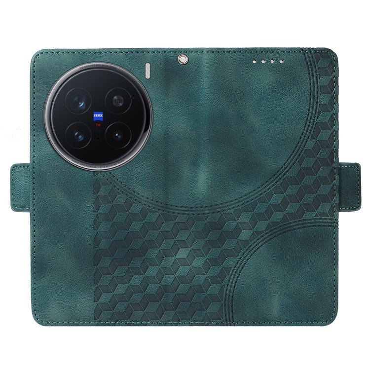 For vivo X200 Pro 5G Case PU Leather Phone Cover Rhombus Starry Imprinted - Green