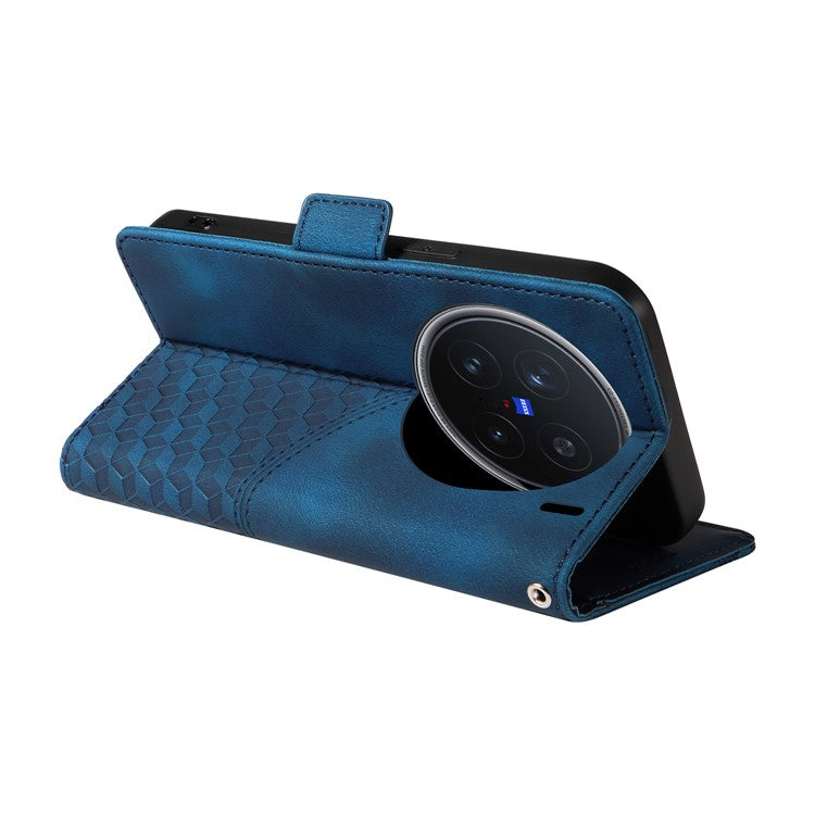 For vivo X200 Pro 5G Case PU Leather Phone Cover Rhombus Starry Imprinted - Blue