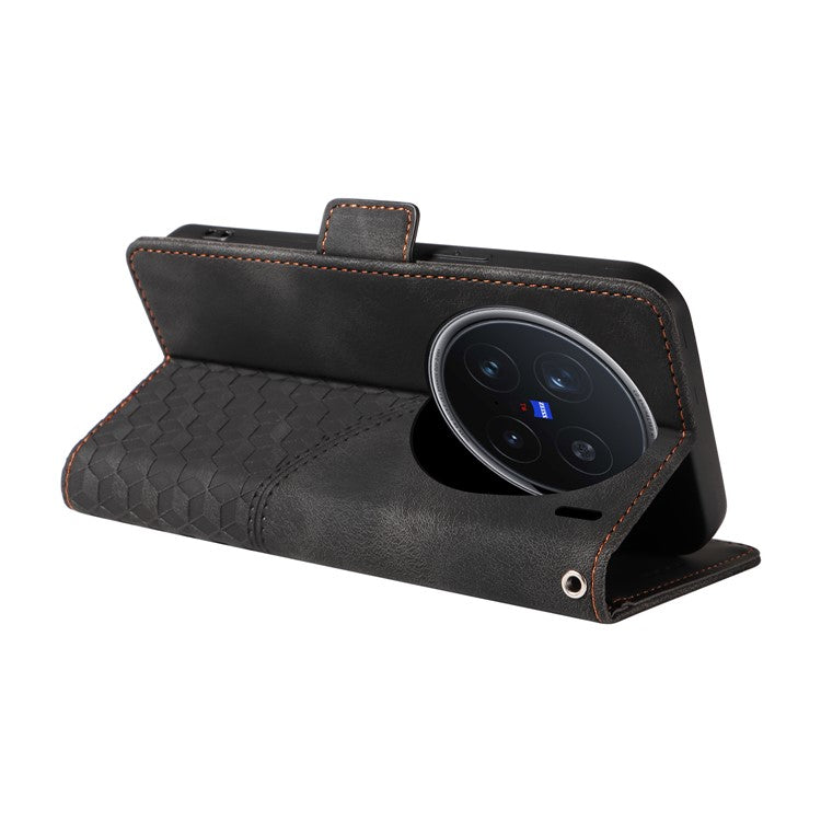 For vivo X200 Pro 5G Case PU Leather Phone Cover Rhombus Starry Imprinted - Black