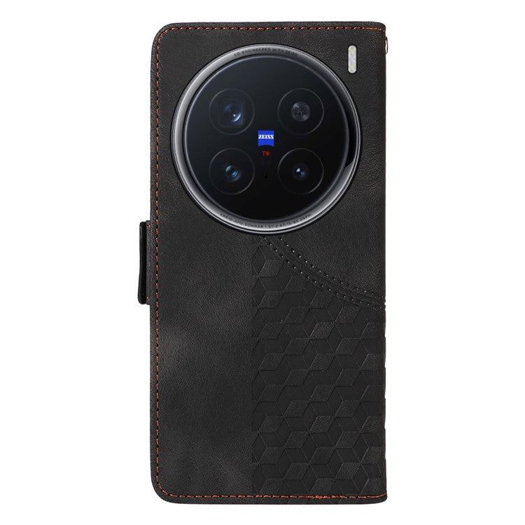 For vivo X200 Pro 5G Case PU Leather Phone Cover Rhombus Starry Imprinted - Black
