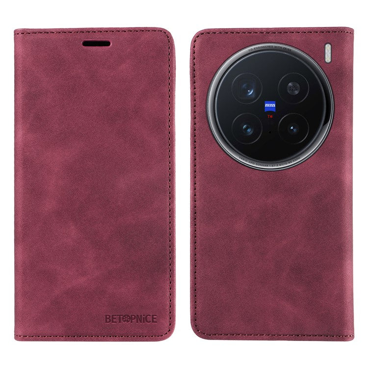 BETOPNICE 003 For vivo X200 Pro 5G Wallet Case Leather Phone Cover with Stand - Red