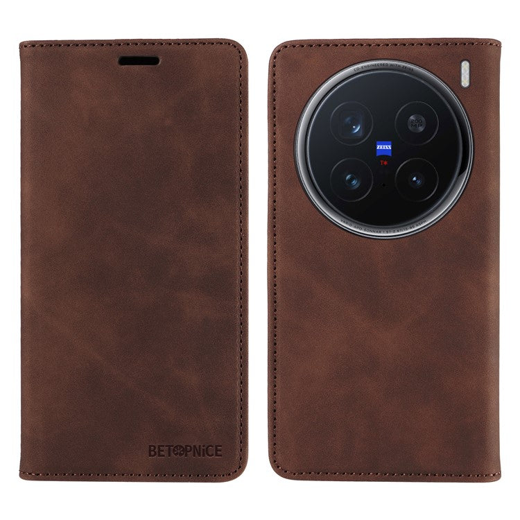 BETOPNICE 003 For vivo X200 Pro 5G Wallet Case Leather Phone Cover with Stand - Brown