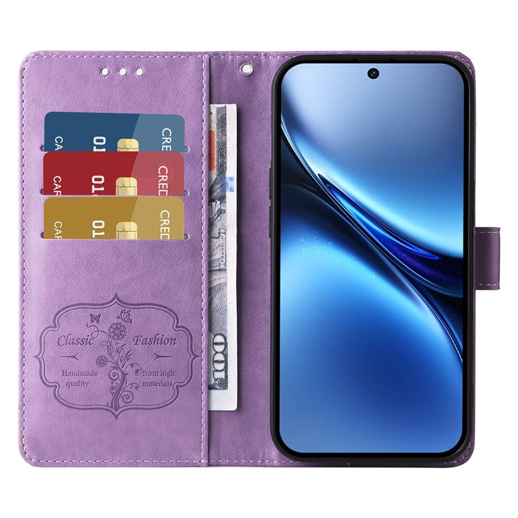 For vivo X200 5G Leather Case Butterfly Floral Imprint Wallet Stand Cover - Purple
