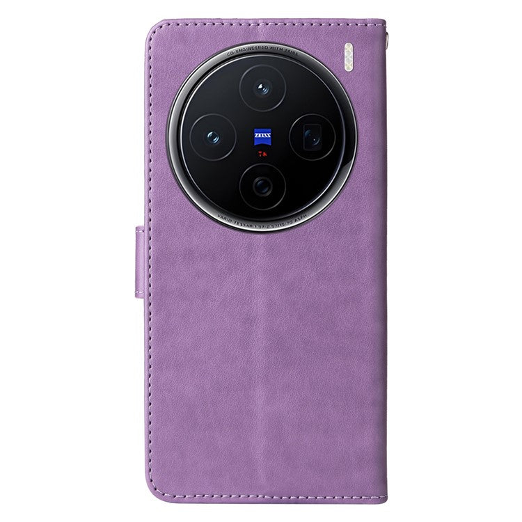 For vivo X200 5G Leather Case Butterfly Floral Imprint Wallet Stand Cover - Purple