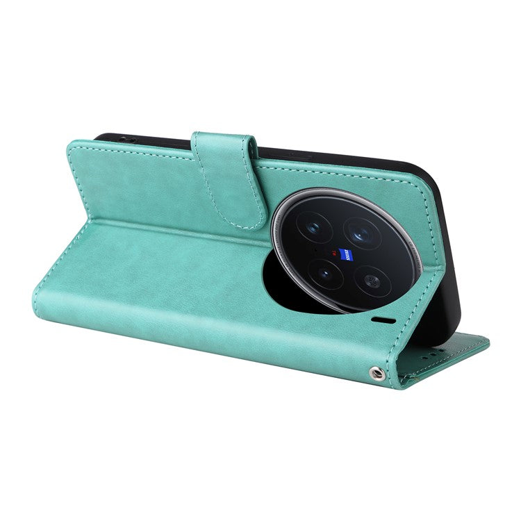 For vivo X200 Pro 5G Leather Case Butterfly Floral Imprint Wallet Stand Cover - Green