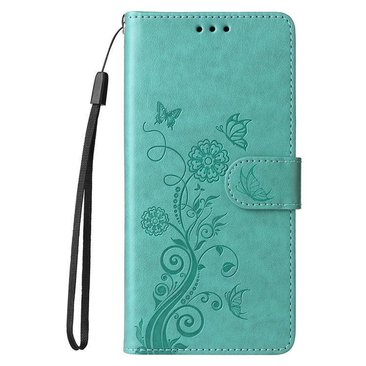 For vivo X200 Pro 5G Leather Case Butterfly Floral Imprint Wallet Stand Cover - Green