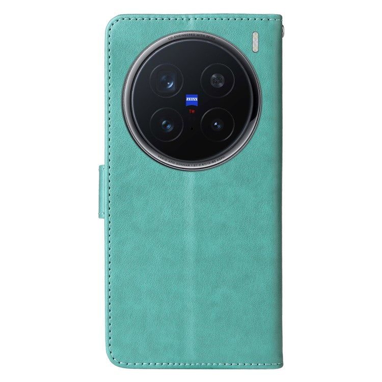 For vivo X200 Pro 5G Leather Case Butterfly Floral Imprint Wallet Stand Cover - Green