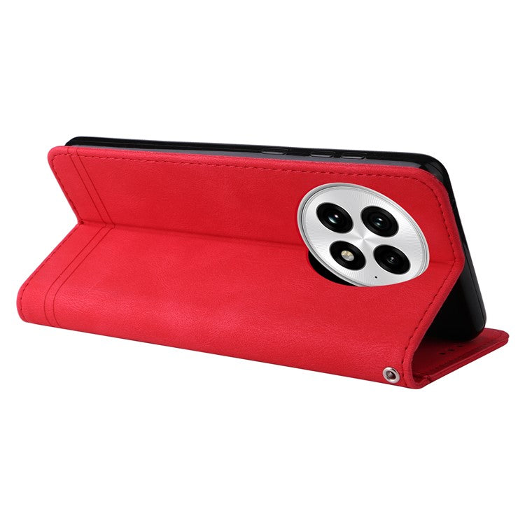 For OnePlus 13 Wallet Case Skin Touch Leather Phone Cover Tree Pattern Hardware - Red