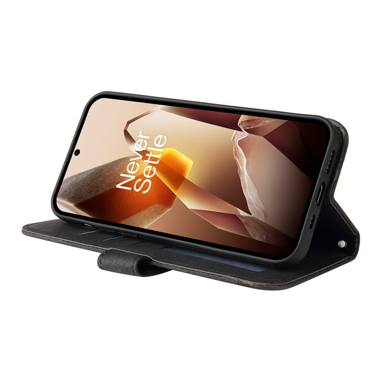 For OnePlus 13 Wallet Case Skin Touch Leather Phone Cover Tree Pattern Hardware - Black