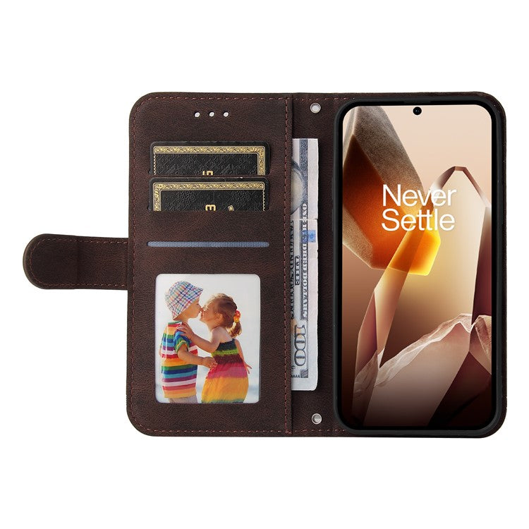 For OnePlus 13 Wallet Case Skin Touch Leather Phone Cover Tree Pattern Hardware - Brown