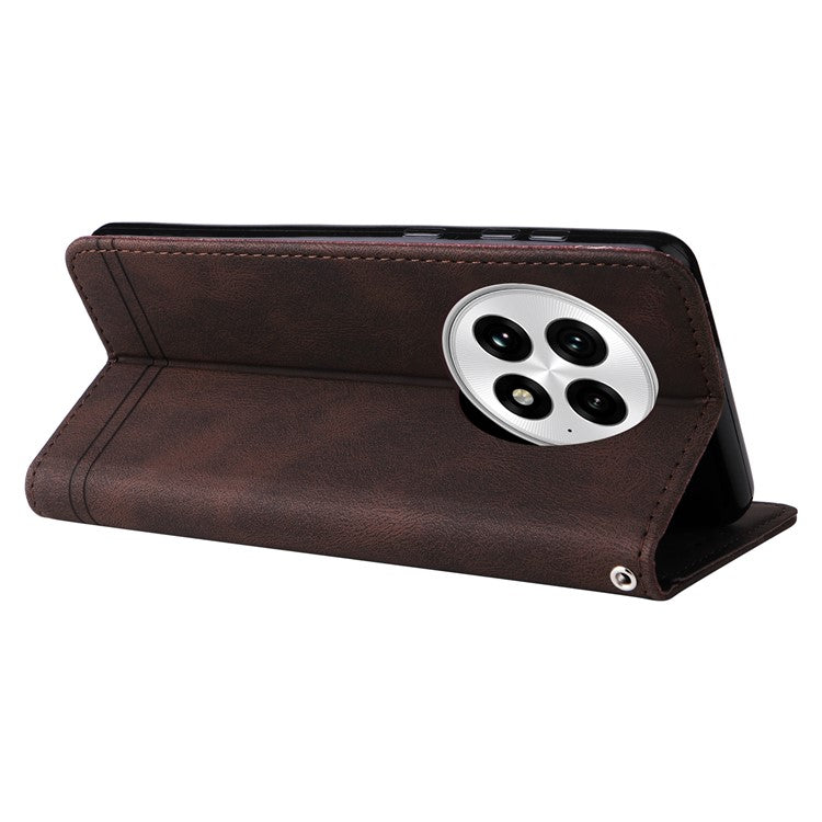 For OnePlus 13 Wallet Case Skin Touch Leather Phone Cover Tree Pattern Hardware - Brown