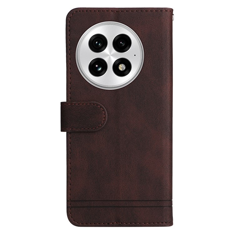 For OnePlus 13 Wallet Case Skin Touch Leather Phone Cover Tree Pattern Hardware - Brown
