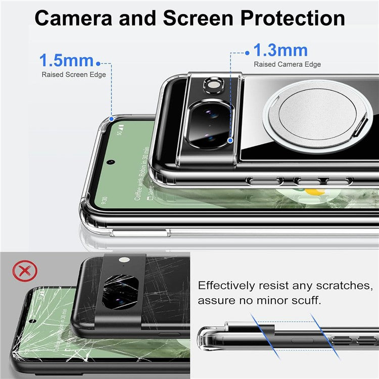 For Google Pixel 8 Magnetic Case Rotary Kickstand TPU PC Clear Phone Back Cover