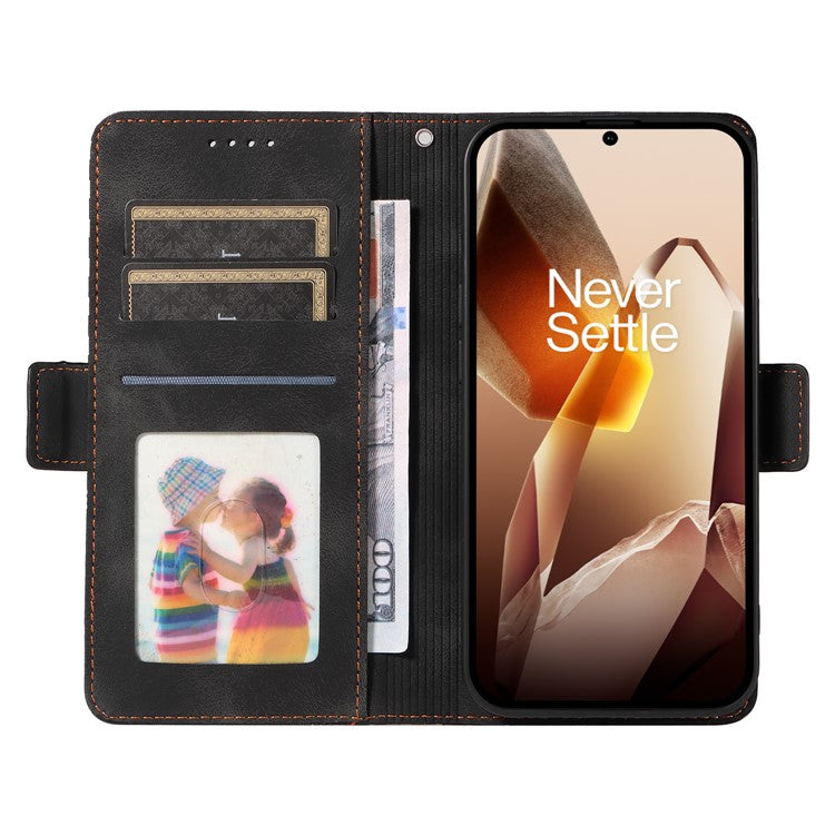 For OnePlus 13 Case PU Leather Phone Cover Rhombus Starry Imprinted - Black