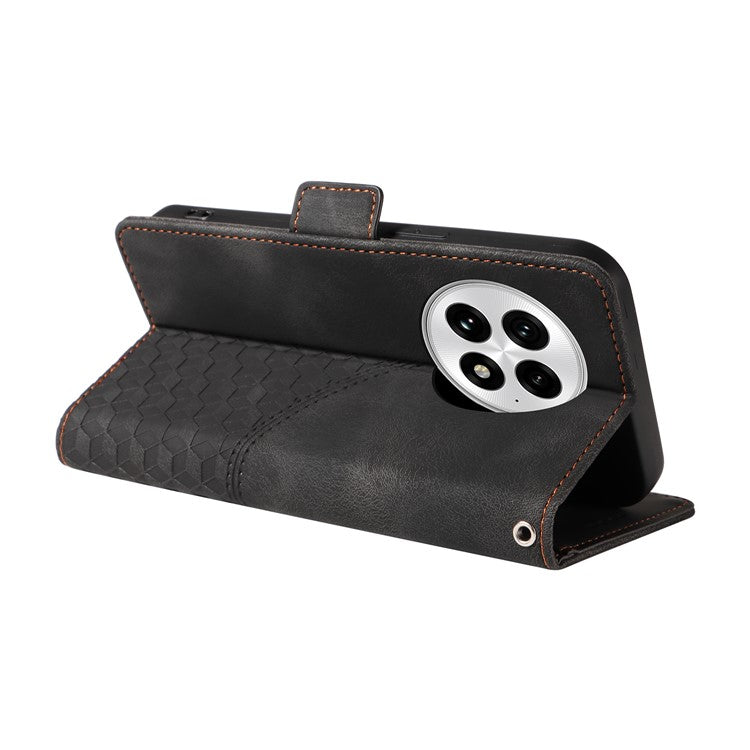 For OnePlus 13 Case PU Leather Phone Cover Rhombus Starry Imprinted - Black