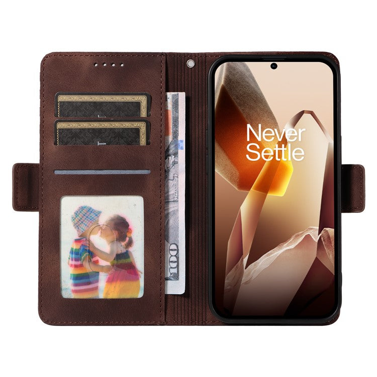 For OnePlus 13 Case PU Leather Phone Cover Rhombus Starry Imprinted - Brown