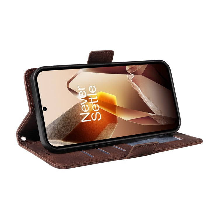 For OnePlus 13 Case PU Leather Phone Cover Rhombus Starry Imprinted - Brown