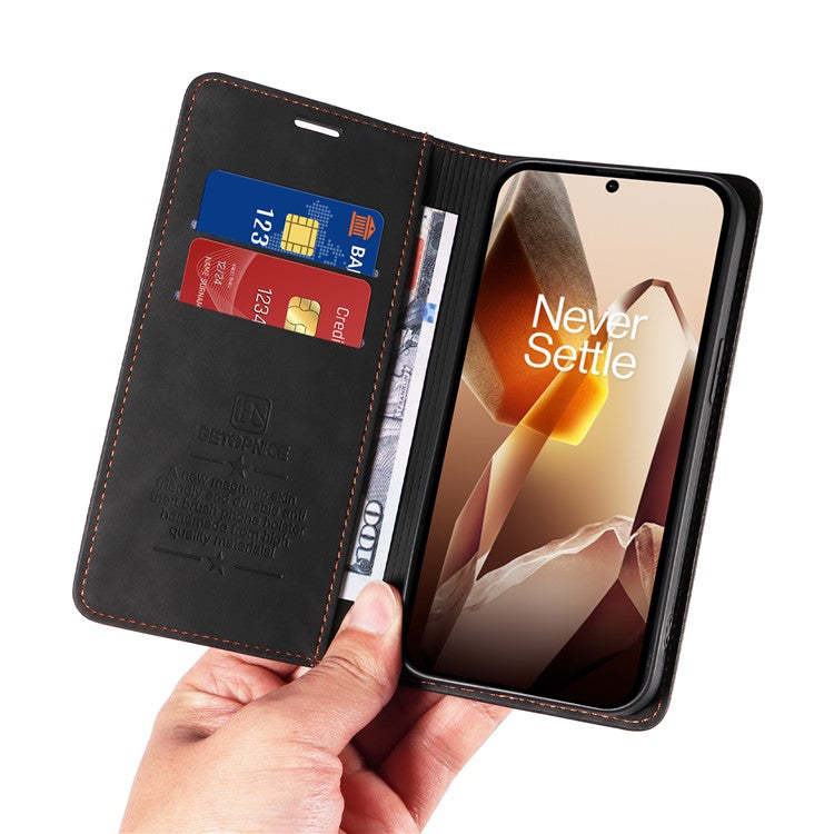 BETOPNICE 003 For OnePlus 13 Wallet Case Leather Phone Cover with Stand - Black