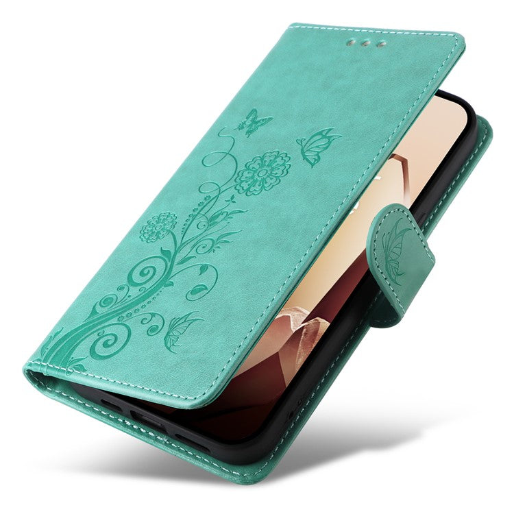 For OnePlus 13 Leather Case Butterfly Floral Imprint Wallet Stand Cover - Green