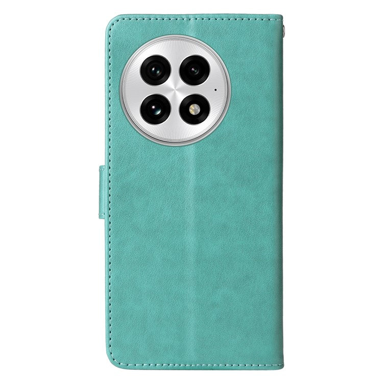 For OnePlus 13 Leather Case Butterfly Floral Imprint Wallet Stand Cover - Green