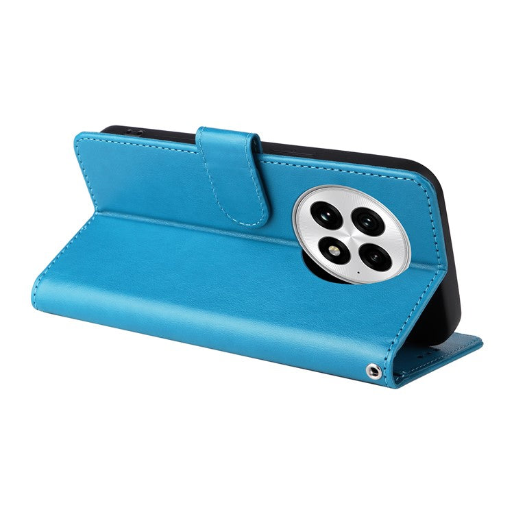 For OnePlus 13 Leather Case Butterfly Floral Imprint Wallet Stand Cover - Blue