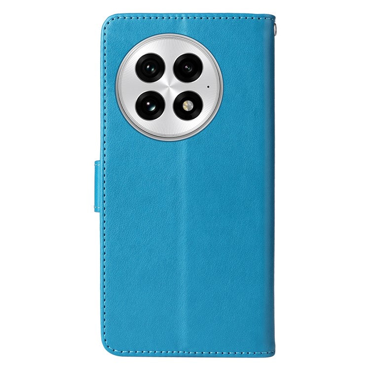 For OnePlus 13 Leather Case Butterfly Floral Imprint Wallet Stand Cover - Blue