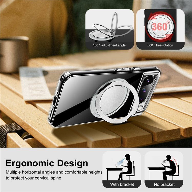 For Google Pixel 8 Pro Magnetic Case Rotary Kickstand TPU PC Clear Phone Back Cover