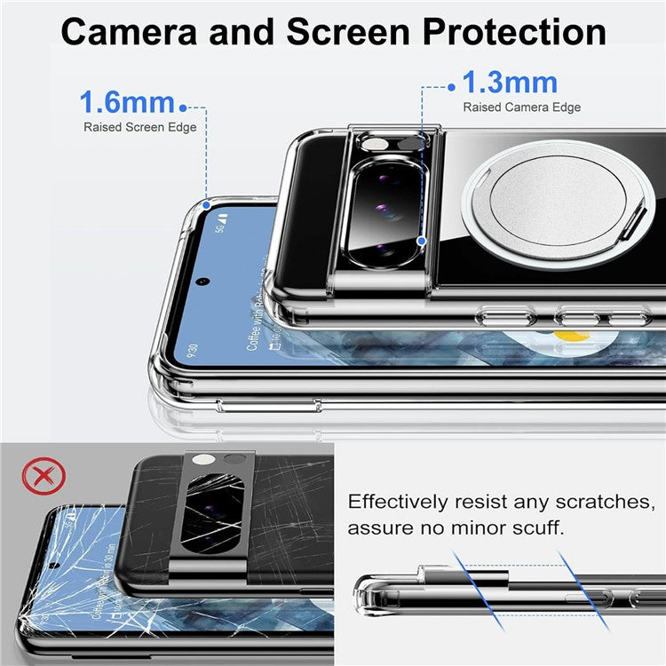 For Google Pixel 8 Pro Magnetic Case Rotary Kickstand TPU PC Clear Phone Back Cover