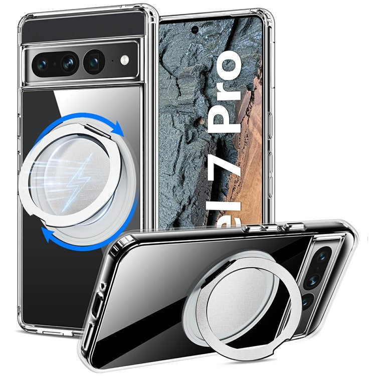 For Google Pixel 7 Pro 5G Magnetic Case Rotary Kickstand TPU PC Clear Phone Back Cover