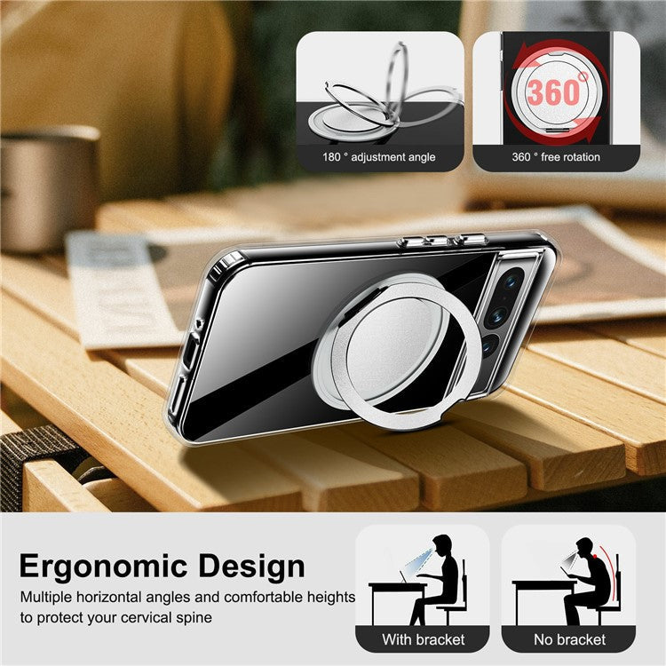 For Google Pixel 7 Pro 5G Magnetic Case Rotary Kickstand TPU PC Clear Phone Back Cover