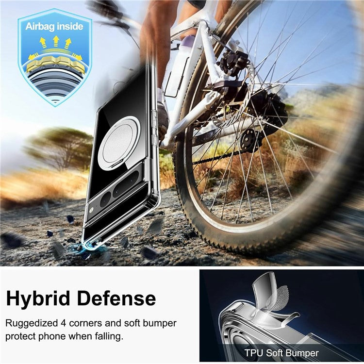 For Google Pixel 7 Pro 5G Magnetic Case Rotary Kickstand TPU PC Clear Phone Back Cover