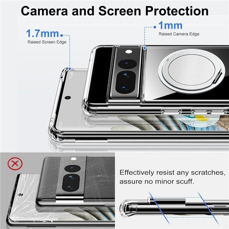For Google Pixel 7 Pro 5G Magnetic Case Rotary Kickstand TPU PC Clear Phone Back Cover