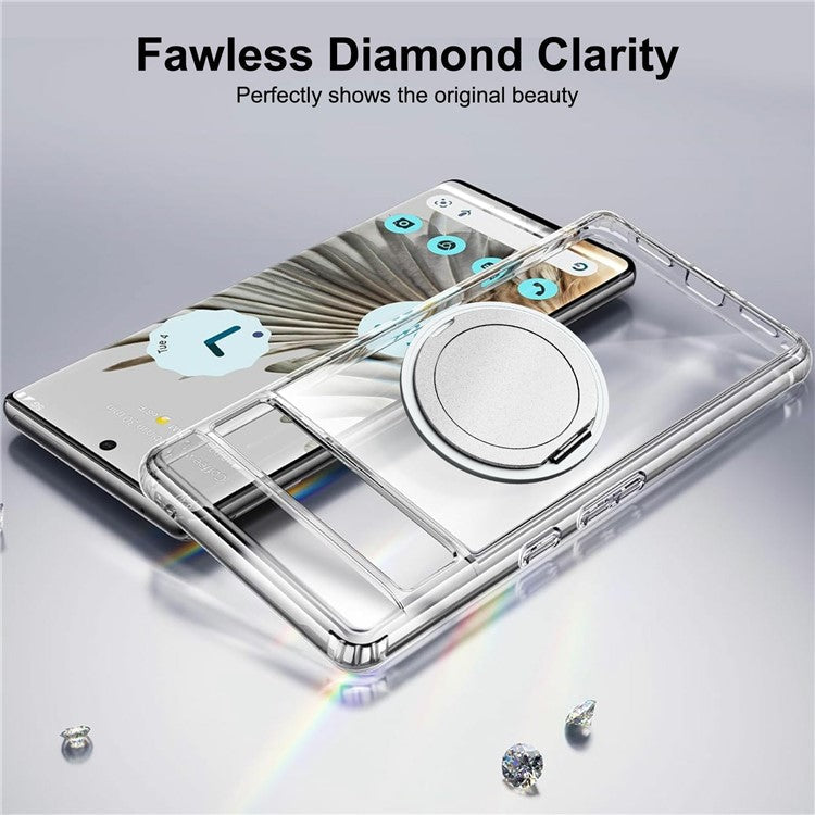 For Google Pixel 7 Pro 5G Magnetic Case Rotary Kickstand TPU PC Clear Phone Back Cover