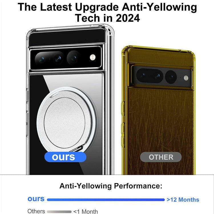 For Google Pixel 7 Pro 5G Magnetic Case Rotary Kickstand TPU PC Clear Phone Back Cover
