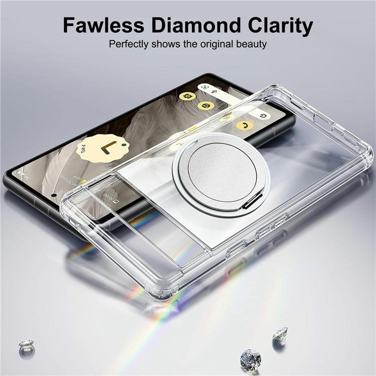 For Google Pixel 7 5G Magnetic Case Rotary Kickstand TPU PC Clear Phone Back Cover