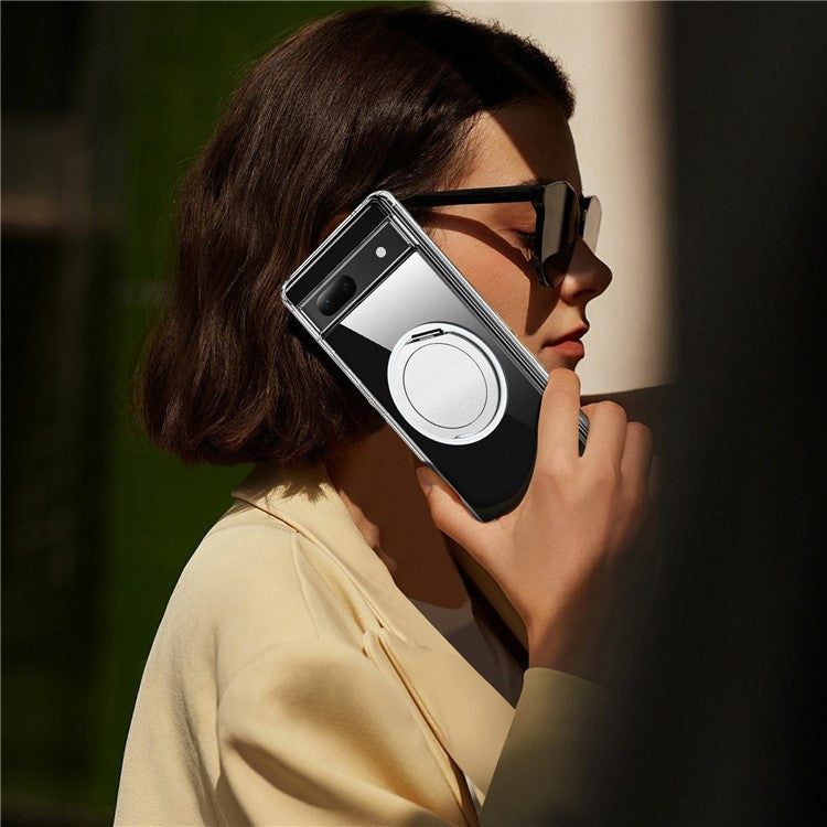 For Google Pixel 7 5G Magnetic Case Rotary Kickstand TPU PC Clear Phone Back Cover