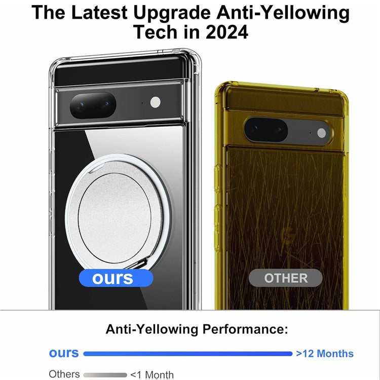 For Google Pixel 7a Magnetic Case Rotary Kickstand TPU PC Clear Phone Back Cover