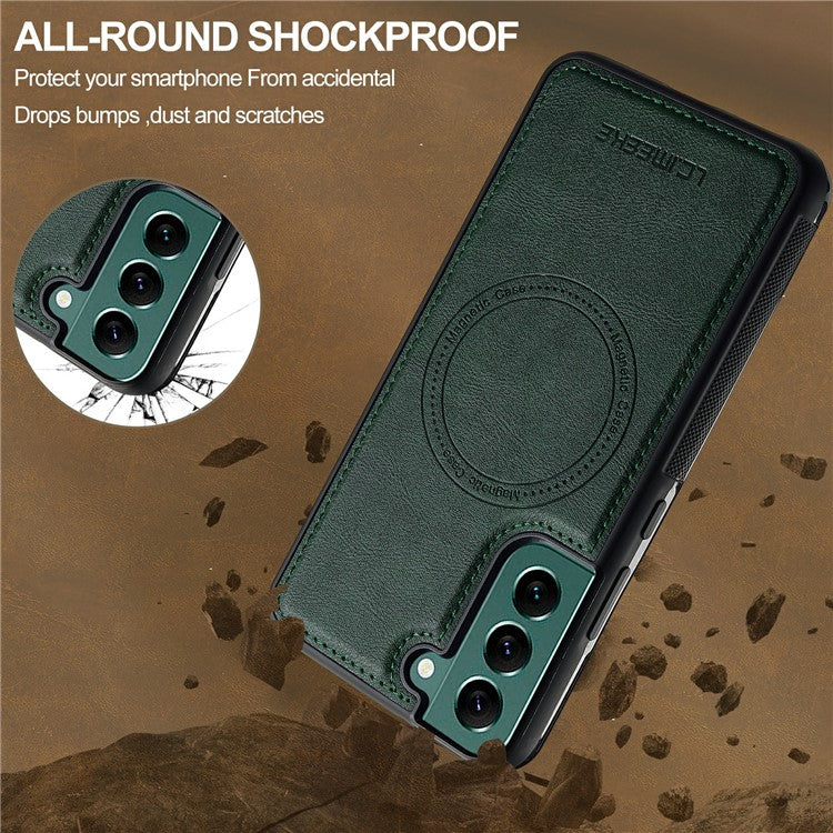 LC.IMEEKE For Samsung Galaxy S22+ 5G Magnetic Case Compatible with MagSafe Leather TPU Back Cover - Green