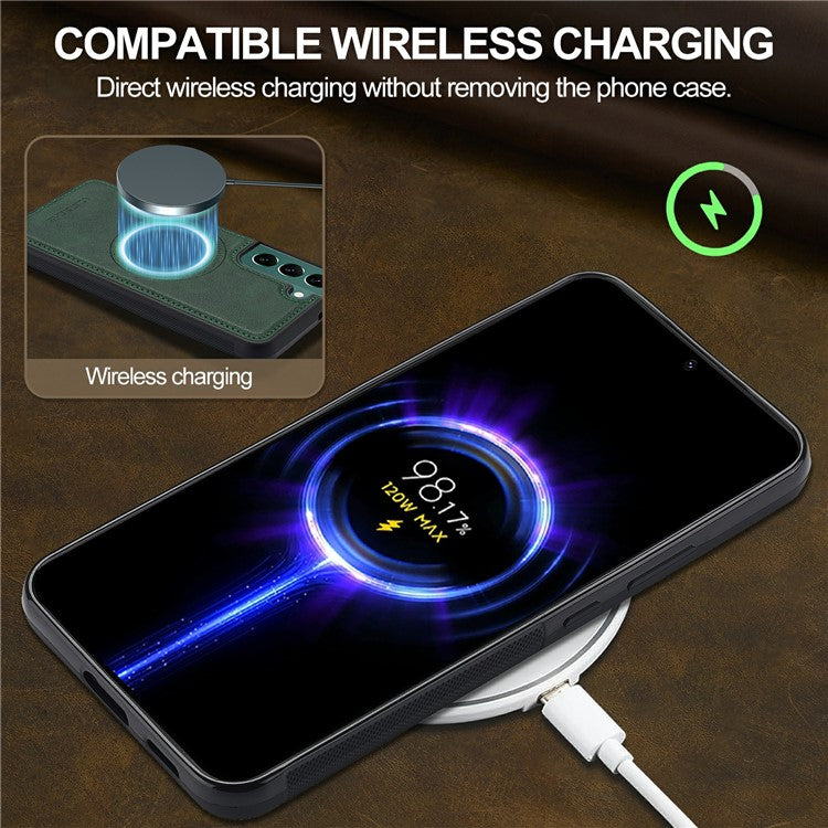 LC.IMEEKE For Samsung Galaxy S22+ 5G Magnetic Case Compatible with MagSafe Leather TPU Back Cover - Green