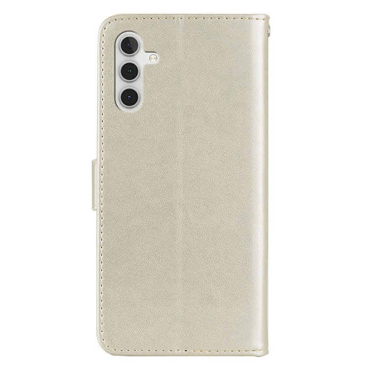 For Samsung Galaxy A56 5G Case Owl Flower Imprinted Leather Cover Wallet with Strap - Gold