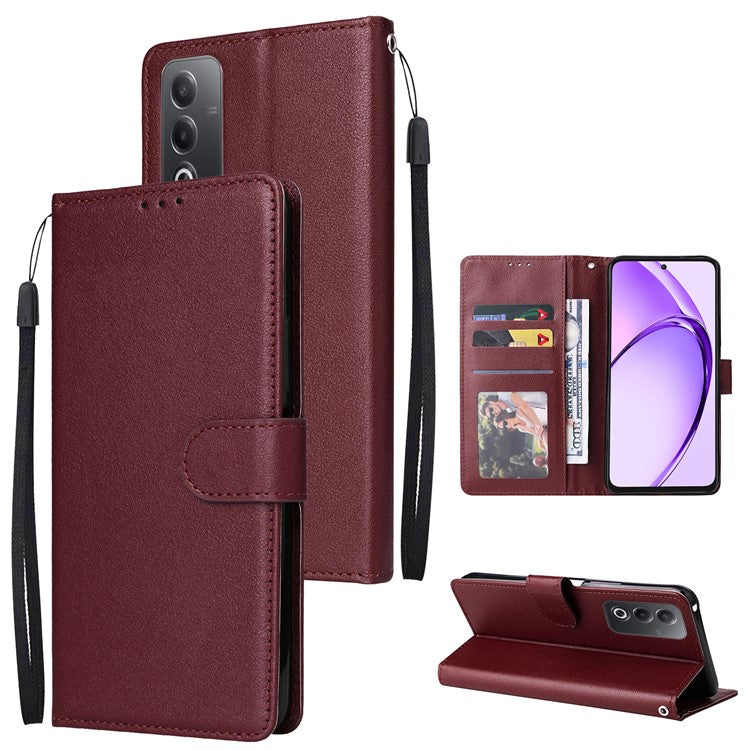 Wallet Phone Case for Oppo A80 5G / A3 Pro (India) 5G / A3 Pro (Global) 5G / K12x 5G (India) / A3x 5G (China) PU Leather Phone Cover - Wine Red