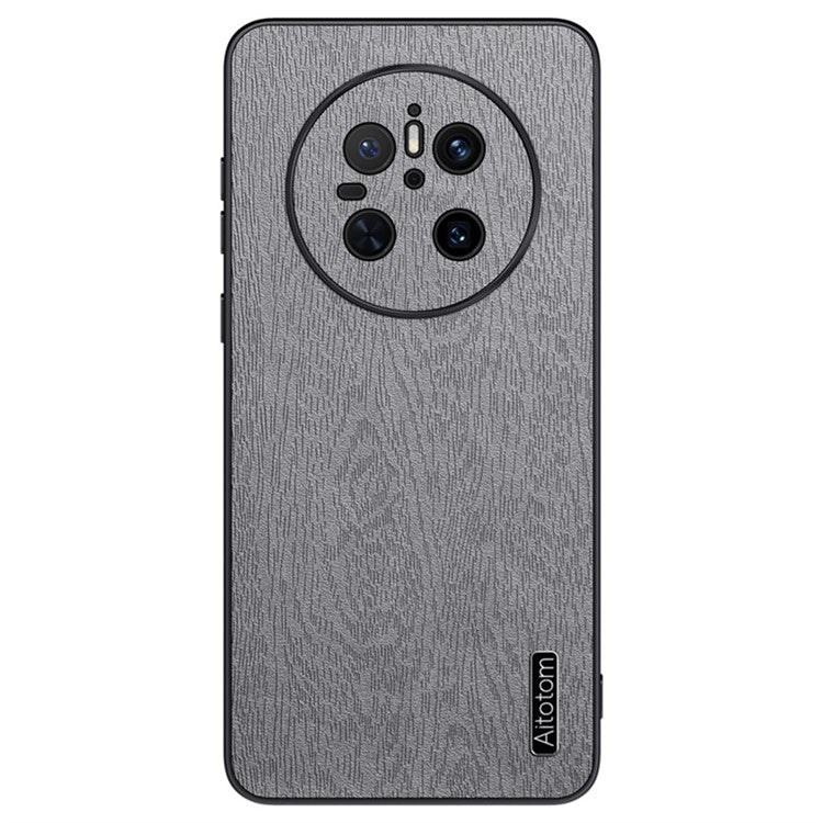 For Huawei Mate 70 Case Wood Texture PU Leather Coated PC TPU Phone Cover - Grey