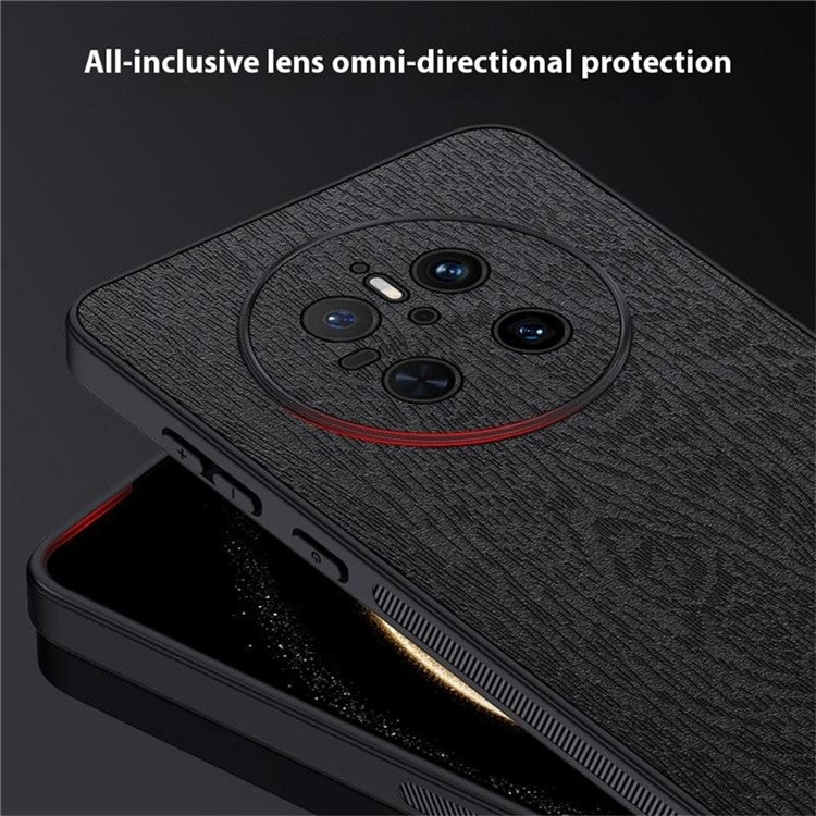 For Huawei Mate 70 Case Wood Texture PU Leather Coated PC TPU Phone Cover - Grey