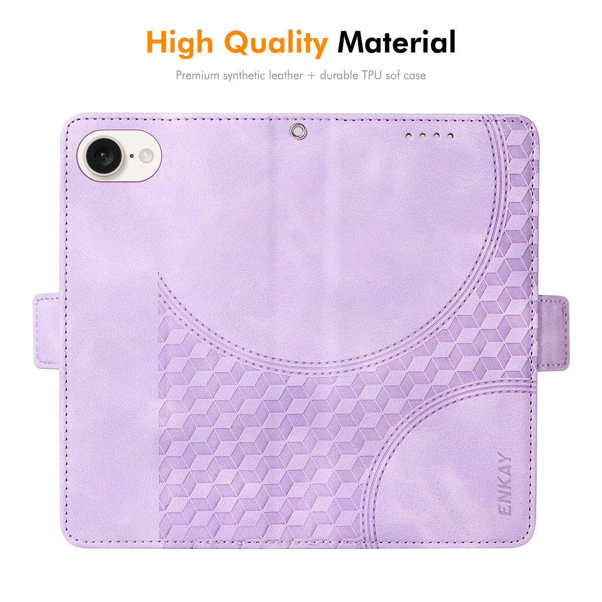 For iPhone 16e Wallet Case ENKAY Imprint PU Leather Phone Stand Cover with Tempered Glass - Purple